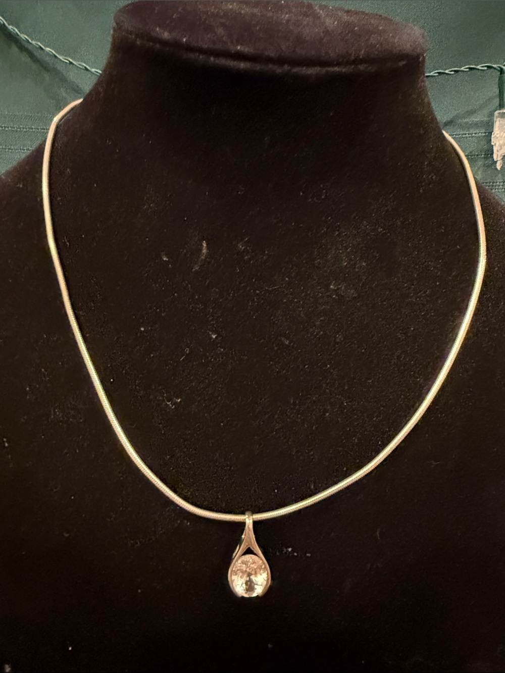 Silver Teardrop Pendant Necklace with Sparkling Center Stone - Women Jewelry